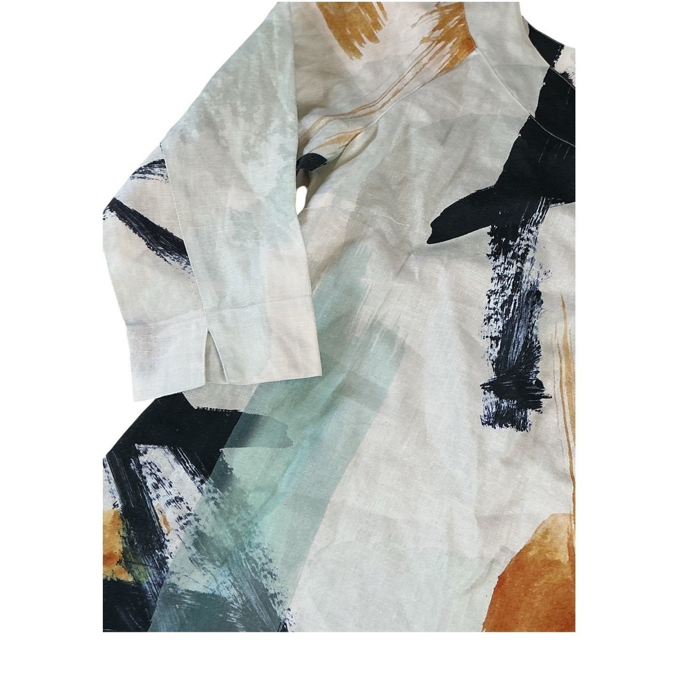 Bitte Kai Rand 100% Linen Abstract Print Shift Dress 3/4 Sleeve Pockets Size M - Picture 3 of 13
